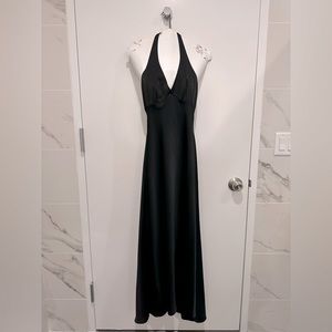 BCBGMAXAZRIA Black Satin Dress with Open Back and Neck Tie
